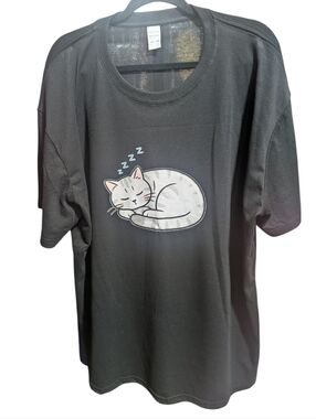 Cat Sleep Graphic Pet Themed T Shirt 2XL Black Relaxed Fit Short Sleeve NEW